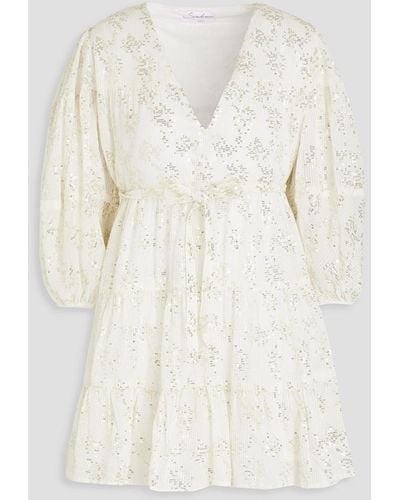 Sundress Colombe Sequin-embellished Tiered Gauze Mini Dress - Natural