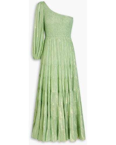 Sundress Joanna One-sleeve Metallic Gauze Maxi Dress - Green