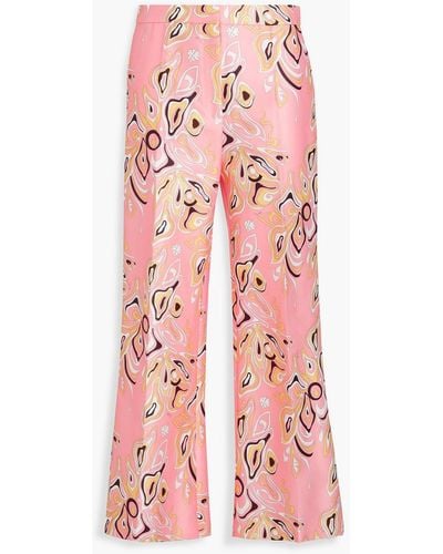Emilio Pucci Printed Cotton And Silk-blend Twill Flared Pants - Pink