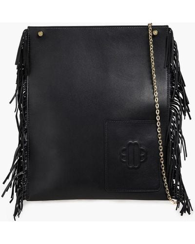 Maje Fringed Leather Shoulder Bag - Black