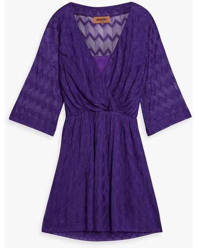 Missoni Wrap-effect Crochet-knit Silk-blend Mini Dress - Purple