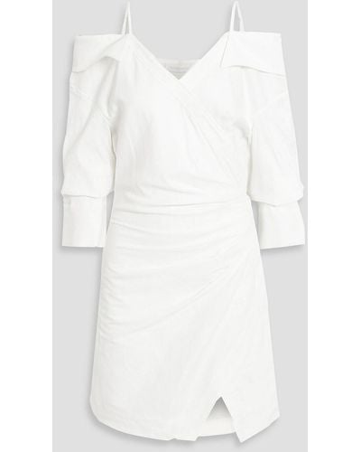 Jonathan Simkhai Monrow Cold-shoulder Wrap-effect Linen-blend Mini Dress - White
