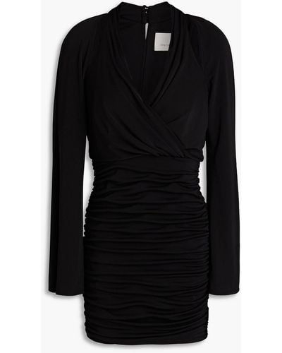 Cinq À Sept Tiffy Wrap-effect Ruched Jersey Mini Dress - Black