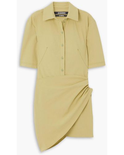 Jacquemus Cutout Draped Stretch-twill Mini Shirt Dress - Yellow