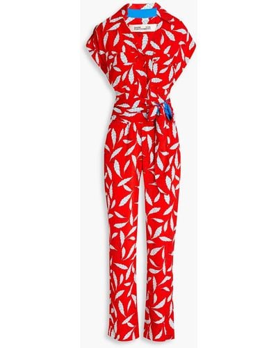 Diane von Furstenberg Benji Printed Crepe De Chine Jumpsuit - Red