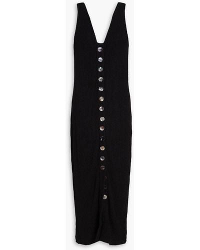 Enza Costa Ribbed-knit Cotton-blend Midi Dress - Black