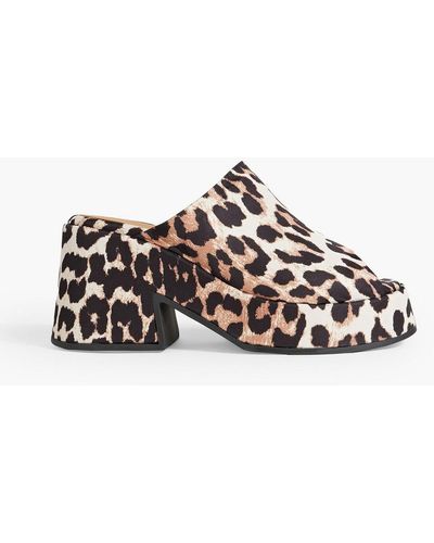 Ganni Mules aus faille mit leopardenprint und plateau - Schwarz