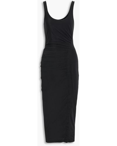Helmut Lang Ruched Woven Midi Dress - Black