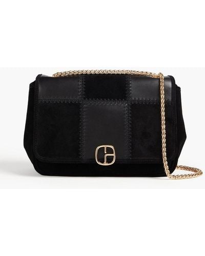Claudie Pierlot Angelo Checked Suede And Leather Shoulder Bag - Black