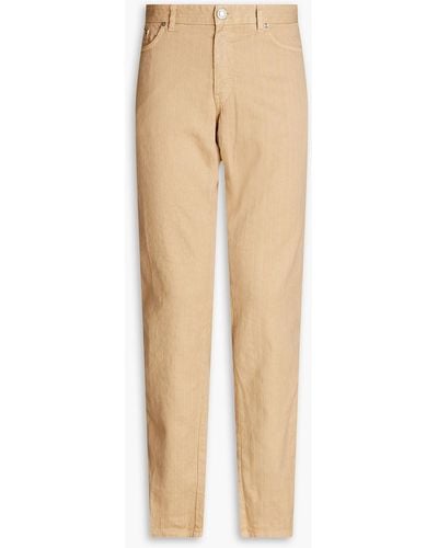 120% Lino Slim-fit Pinstriped Linen-blend Twill Trousers - Natural