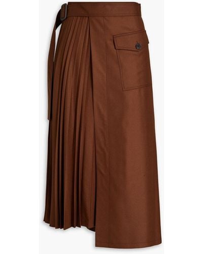 LVIR Pleated Wool-twill Midi Skirt - Brown