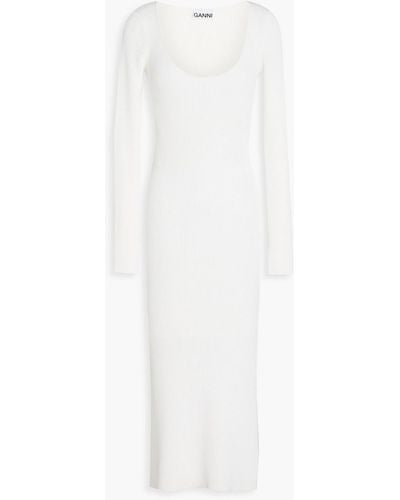Ganni Ribbed-knit Midi Dress - White