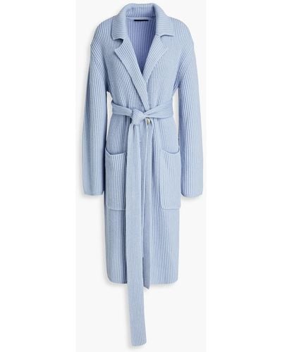 JOSEPH Ribbed Cotton, Wool And Cashmere-blend Coat - Blue