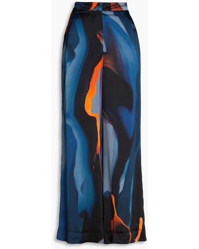 ROKSANDA Calla Printed Silk-satin Wide-leg Pants - Blue