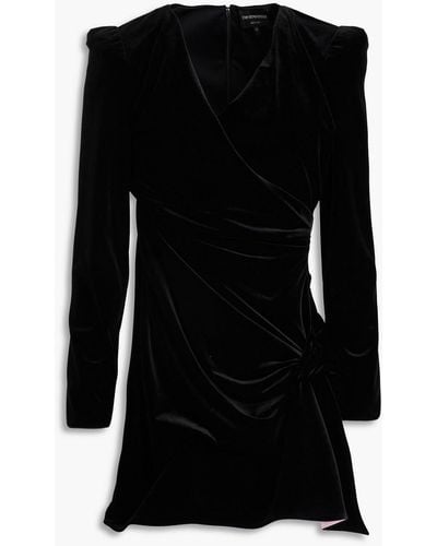Emporio Armani Wrap-effect Knotted Stretch-velvet Mini Dress - Black