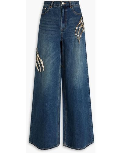 Area Claw Embellished Cutout High-rise Wide-leg Jeans - Blue