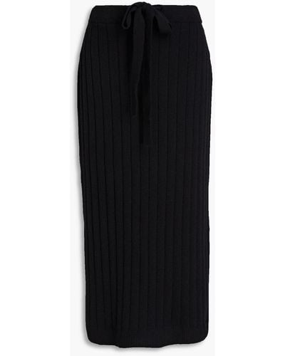 N.Peal Cashmere Ribbed Cashmere Midi Pencil Skirt - Black