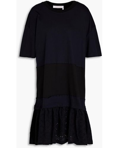 See By Chloé Broderie Anglaise-paneled Cotton-jersey Mini Dress - Black
