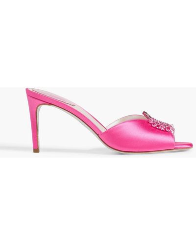 Rene Caovilla Chantel Crystal-embellished Satin Mules - Pink
