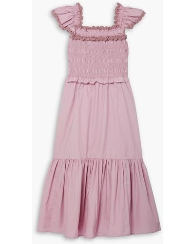 Sea Rylee Tiered Crochet Lace-trimmed Cotton-poplin Midi Dress - Pink