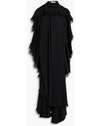 Balenciaga Lace-trimmed Draped Crepe Maxi Dress - Black