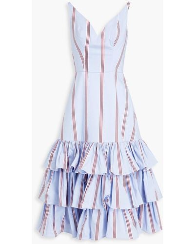Stella Jean Tiered Striped Cotton-blend Poplin Midi Dress - White