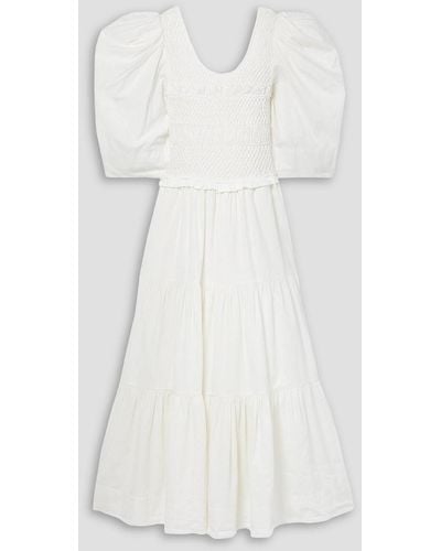 Sea Simona Cutout Smocked Cotton-poplin Midi Dress - White