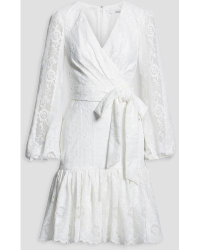 Badgley Mischka Wrap-effect Lace Dress - White
