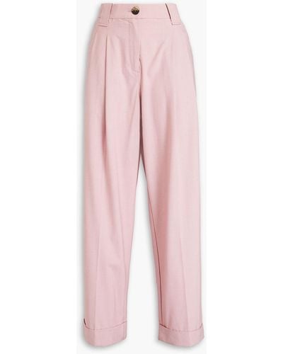 Ganni Pleated Wide-leg Trousers - Pink