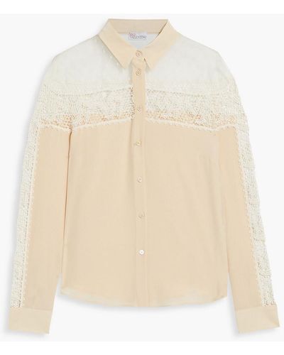 RED Valentino Point D'esprit, Crochet And Silk Crepe De Chine Shirt - White