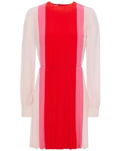 Valentino Garavani Pleated Color-block Silk Crepe De Chine Mini Dress - Red