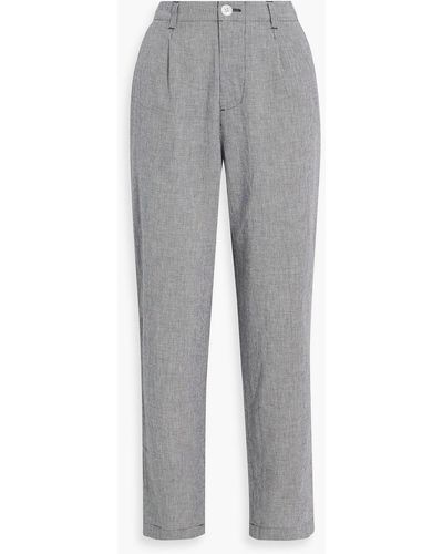 Alex Mill Boy Pleated Houndstooth Cotton And Linen-blend Straight-leg Trousers - Grey