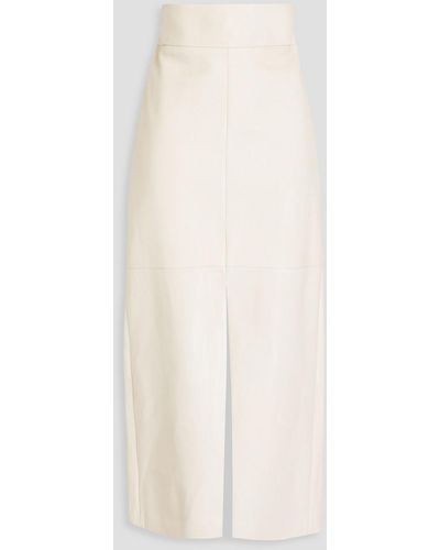 Brunello Cucinelli Leather Midi Skirt - White