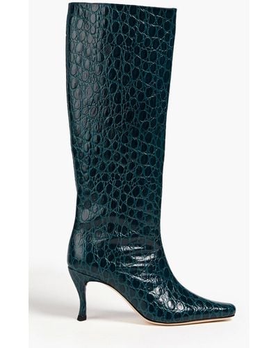 BY FAR Stevie Croc-effect Leather Knee Boots - Blue