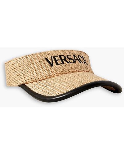 Versace Leather-trimmed Embroidered Raffia Visor - White