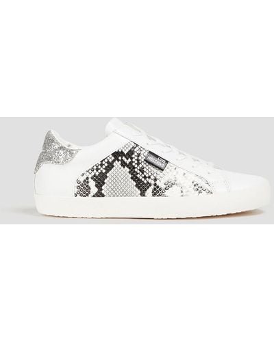Love Moschino Glittered Smooth And Snake-effect Leather Trainers - White