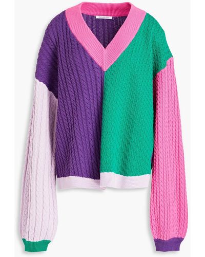 Olivia Rubin Delilah Color-block Cable-knit Cotton Sweater - Pink