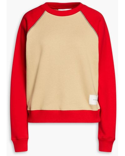 Victoria Beckham Two-tone Organic Cotton-fleece Sweatshirt - Red
