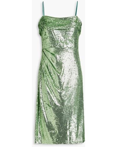 THEIA Elise Ruched Sequined Tulle Dress - Green