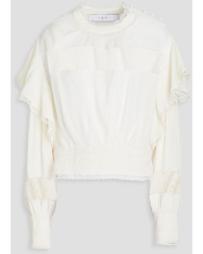 IRO Guipure Lace-trimmed Crepe Blouse - White