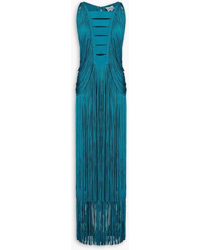 Hervé Léger Cutout Fringed Bandage Gown - Blue