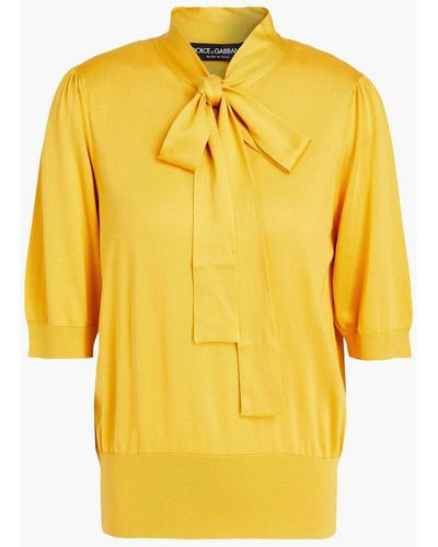 Dolce & Gabbana Pussy-bow Silk Sweater - Yellow