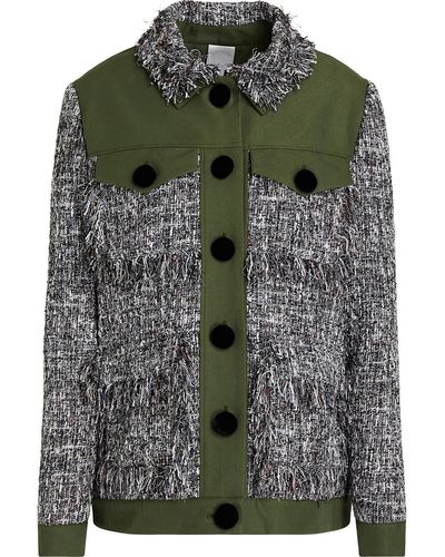 Huishan Zhang Twill-paneled Tweed Jacket - Green