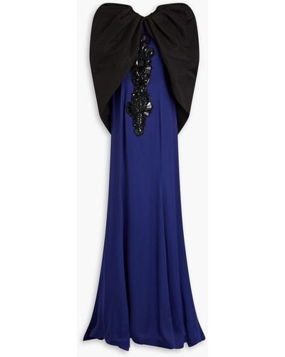 Andrew Gn Cape-effect Two-tone Embellished Taffeta Gown - Blue