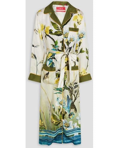F.R.S For Restless Sleepers Belted Floral-print Silk Charmeuse Midi Shirt Dress - White