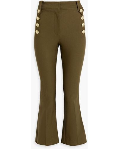 10 Crosby Derek Lam Robertson Cropped Button-embellished Cotton-blend Kick-flare Trousers - Green