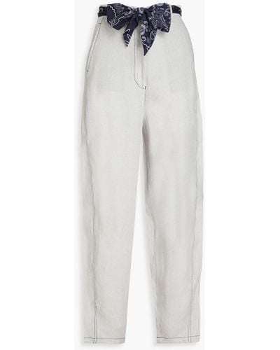 Emporio Armani Tie-detailed Linen Tapered Pants - White