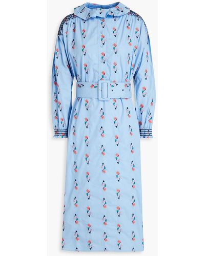 Hofmann Copenhagen Embroidered Organic Cotton-poplin Midi Shirt Dress - Blue