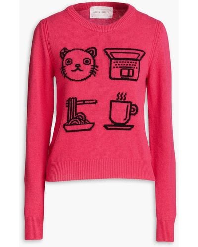 Alberta Ferretti Intarsia Wool And Cashmere-blend Sweater - Red