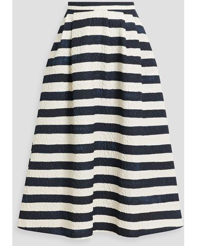 Saloni Naomi Striped Cloqué Midi Skirt - Blue